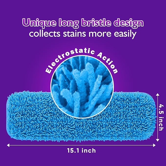 UNIMADE Reusable Mop Pads for Swiffer PowerMop, 8 Pack Microfiber Mop Pad Refill with Scrubber Strips for 13''-15'' SprayMop, Washable Mop Pads Use for Most Floor Types, Designed for Pets - Blue