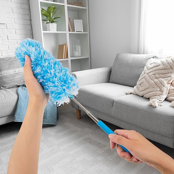 Tanlade 12 Pcs Microfiber Feather Duster for Cleaning 13-31 Inch Extendable Cobweb Dusters Ceiling Fan Duster Washable Bendable Tool for Office Car Window Furniture (Bright Color)