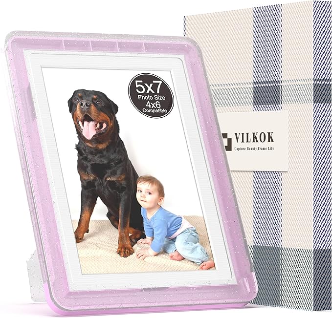 1-Pack 5x7 Picture Frame or 4x6 with Mat – Shatterproof Plastic Photo Frame for Family, Nursery & Playroom, Wall & Tabletop Picture Frames for Home Office, Safe Lightweight Design, in Crystal Pink