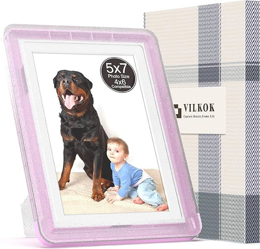 1-Pack 5x7 Picture Frame or 4x6 with Mat – Shatterproof Plastic Photo Frame for Family, Nursery & Playroom, Wall & Tabletop Picture Frames for Home Office, Safe Lightweight Design, in Crystal Pink