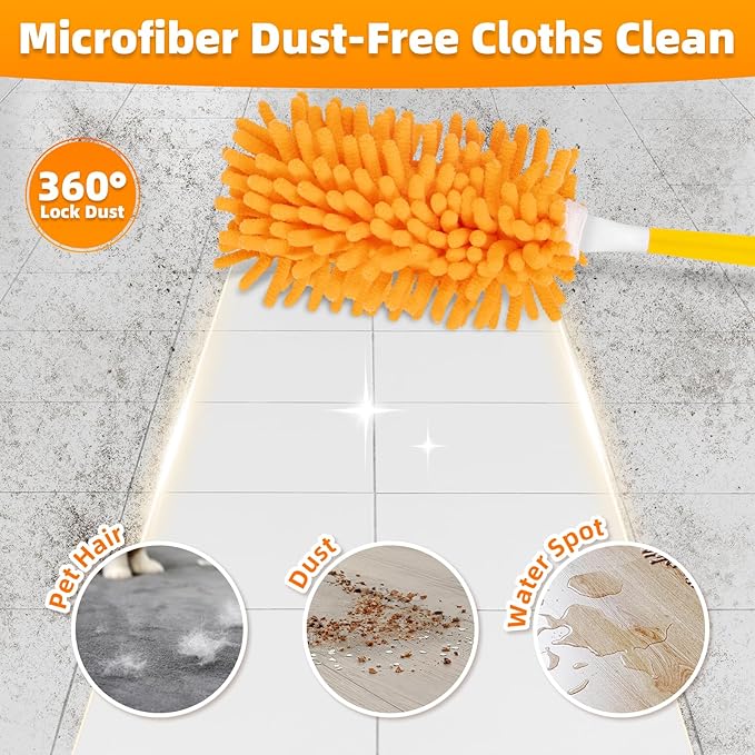 4 Pack Reusable Duster Refills for Swiffer, Microfiber 360 Heavy Duty Dusters Refills Compatible with Swiffer Hand Duster(Include 1 Handle & Laundry Bag)