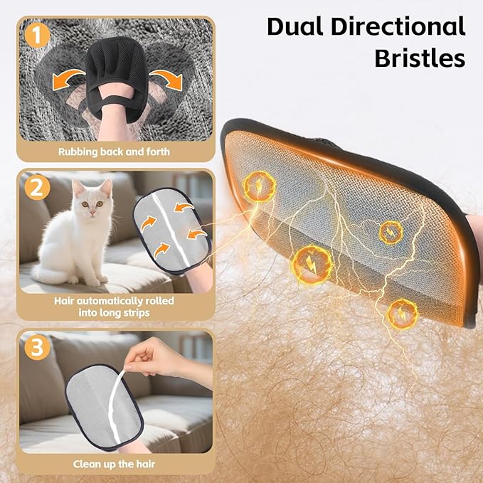 mirkir Pet Hair Removal Glove for Cats & Dogs Five-Finger Electrostatic Pet Hair Remover Glove for Clothing, Couch, Carpet, Furniture, Great Alternative to Pet Lint Roller