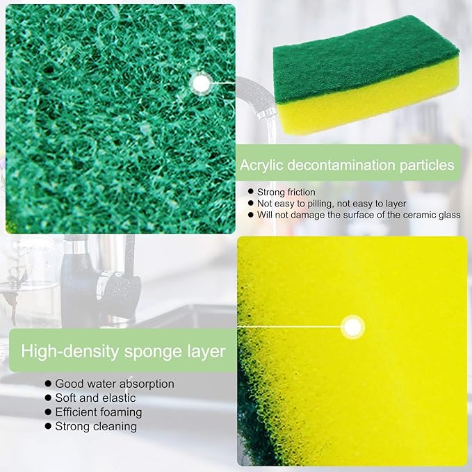 Sadocom 36 Pack Dishwashing Sponge Individually Wrapped, Non Scratch Scrub Sponges Scouring Pad for Household Cleaning, Sink, Pots, Pans, Kitchen,Hotel,Car.