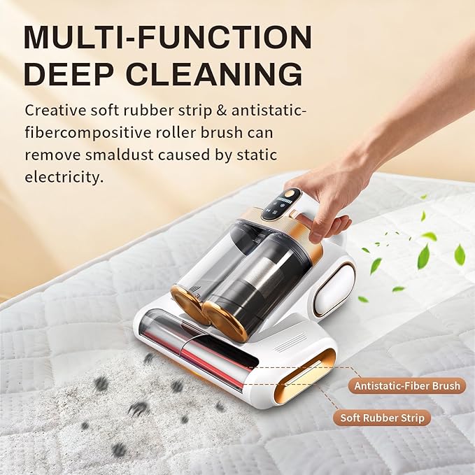SRGARH Cordless Mattress Vacuum Cleaner, 16kpa Bed Vacuum Cleaner with 253.7nm Uv-C Light & Ultrasonic Tech Dual Bins for Dust & Widen Suction Port 120w for Bed Sofa & Pet Hair