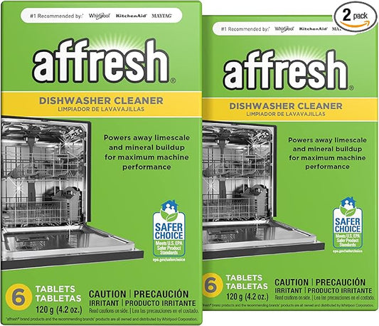 Affresh Dishwasher Cleaner, Helps Power Away Odor Causing Bacteria, Limescale, Mineral Deposits & Grime Inside Pump, Tub & Hoses, 12 Tablets, 1 Year Supply [2 Pack]