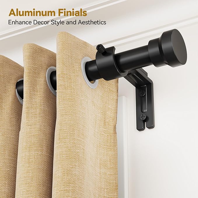 Curtain Rod 32-118 Inch, Heavy Duty 1 Inch Adjustable Curtain Rods for Windows, Black Long Window Treatment Rods, Modern Design, Easy Installation