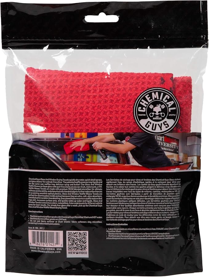 Chemical Guys Waffle Weave Red Microfiber Drying Towel - 24" x 16", 70/30 Blend Microfiber Towel with Silk Edging for Scratch-Free Car Drying, Ultra Absorbent and Safe for All Surfaces