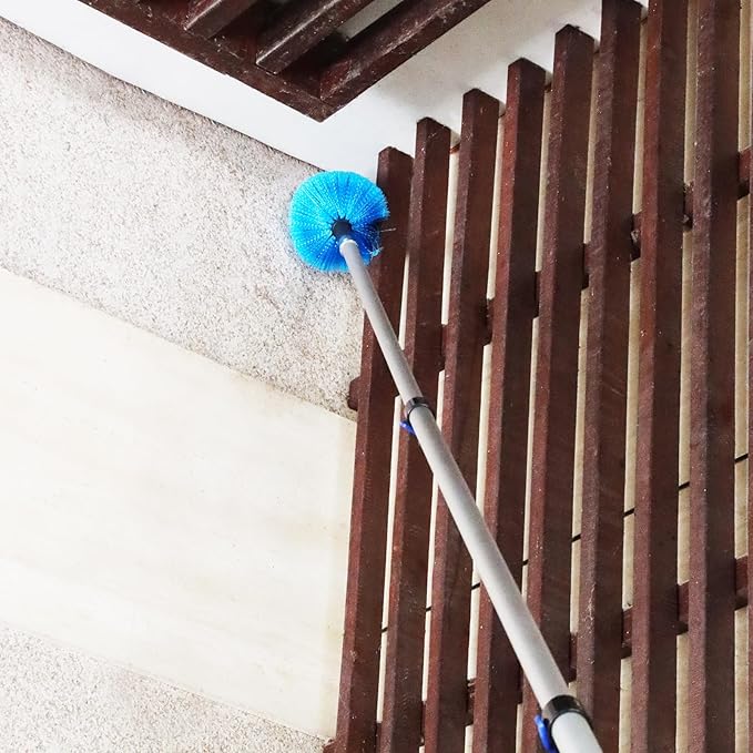 23FT High Reach Window Squeegee & Cobweb Duster with Extension Pole, 2 in 1 Squeegee for Window Cleaning with Lightweight 4-16.5 ft Telescoping Pole, Spider Web Brush with Pole for Outdoor Indoor Car