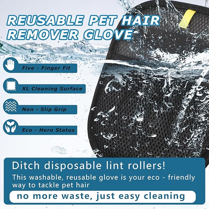 GASRONS 1-Pack Pet Hair Removal Glove for Dogs and Cats, Electrostatic Reusable Grooming Glove for Furniture, Couch, Carpet, Car Seat and Clothing