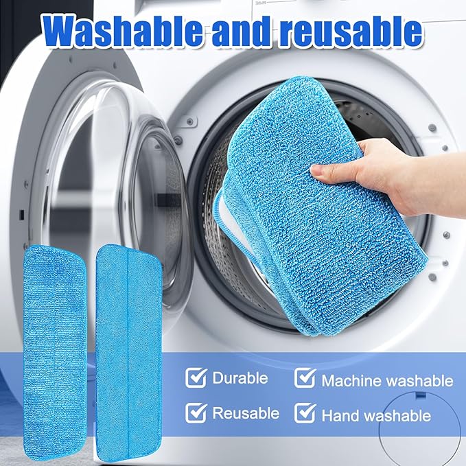Flat Mop with Stainless Steel Handle, Handle Adjustable 3 Sections Splice Microfiber Mop Floor Cleaning 4 Pieces Mops Cloth Wet & Dry Pads Wet and Dust Mopping