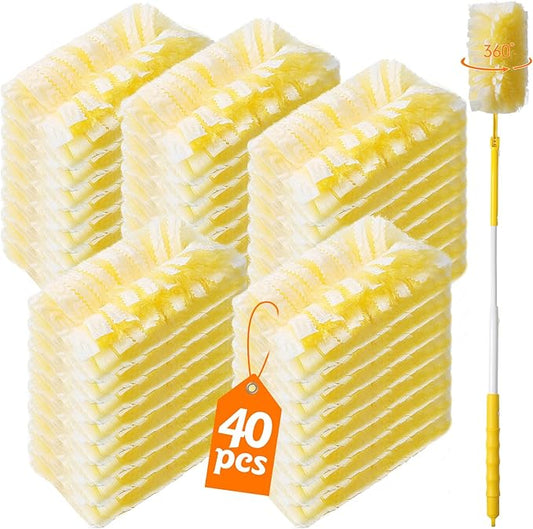 Senowi 40 Count 360° Heavy Duty Duster Refills Compatible with Swiffer,Large Size-Extra Thick Disposable Electrostatic Feather Duster Refill with 1 Retractable Handle(35-inch Length Fully expanded)