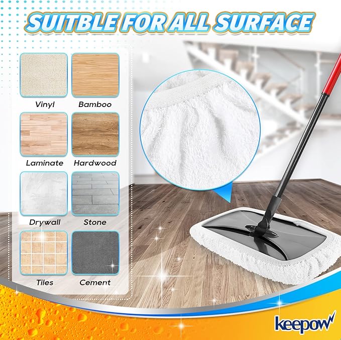 KEEPOW Reusable Mop Pads Compatible with O Cedar Hardwood Floor'N More Microfiber Mop, Mop Refill Heads Replacements for Wet and Dry Use, 15x8 Inch, 2 Pack