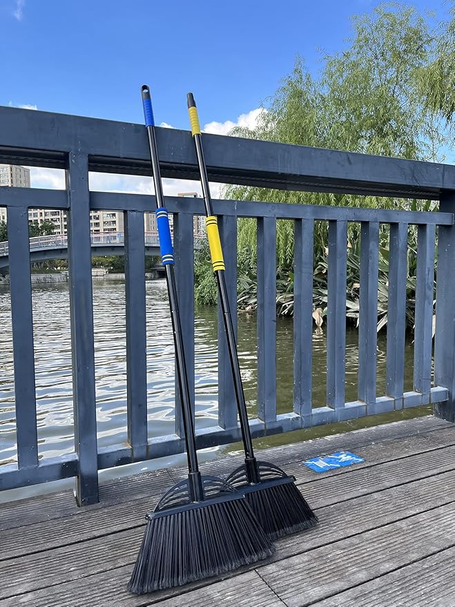 Xifando Four-Section Rod Long-Handled Broom,Heavy-Duty Broom, Angle Broom for Outdoor/Indoor（Black+Yellow）