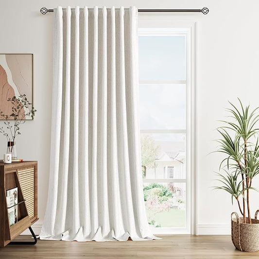 Nanspring Ivory Linen Blackout Curtains 96 Inches Long 1 Panel Set for Living Room Back Tab Pinch Pleated Blackout Curtain Drapes Boho Farmhouse Neutral Cream Bedroom Black Out Curtain 70x96