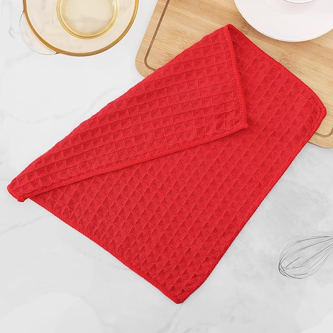 Homaxy Microfiber Waffle Weave Kitchen Dish Cloths, 12 x 12 Inch Ultra Absorbent and Solid Color Dish Towels for Kitchen Fast Drying Dishcloth for Washing Dishes, 8 Pack, Red