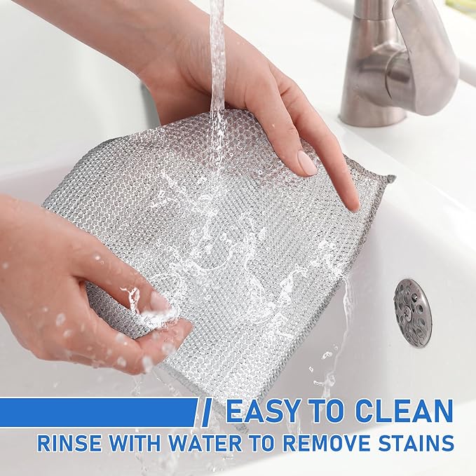 Non Scratch Wire Dishcloth Dishwashing Rag Set 20PCS - Home Essentials Microfiber Cleaning Cloth Absorbent Cleaning Rags, Reusable Soft Kitchen Towels,Multipurpose Metal Dish Cloth
