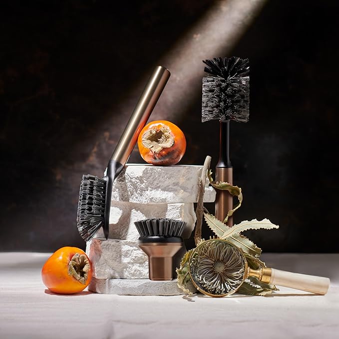 Ionic Brush Set, Magnetized to Stand Upright, Stainless Steel with Replaceable Heads, Bronze