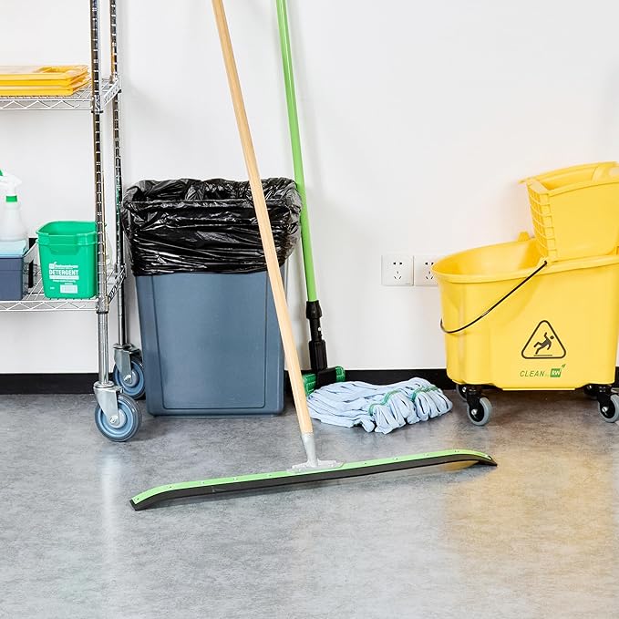 Restaurantware-SQUEEGEE ONLY: Clean Tek Professional 35.83 Inch Curved Floor Squeegee, 1 Broom With Rubber Blade - Handle Sold Separately, Heavy-Duty, Green Steel Wiper For Floor