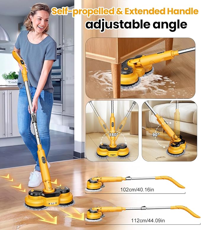 qimedo M2 Electric Mop with 5000mAh Battery,800RPM Cordless Mops for Floor Cleaning,Best Automatic Spin Mops with Smart Display,Upright Rotating Power Mop with LED Light & Water Spray