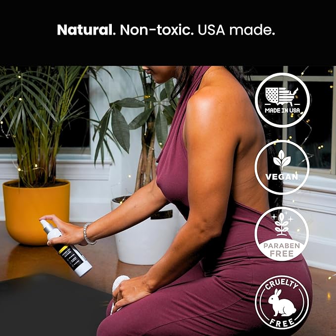 Yoga Clean - Premium Yoga Mat Cleaner Spray, Natural Plant-Based Deodorizer with Essential Oils | Refreshing Aromatherapy Scent | 8 oz Safe for Cork, Rubber & All Fabrics, Made in the USA