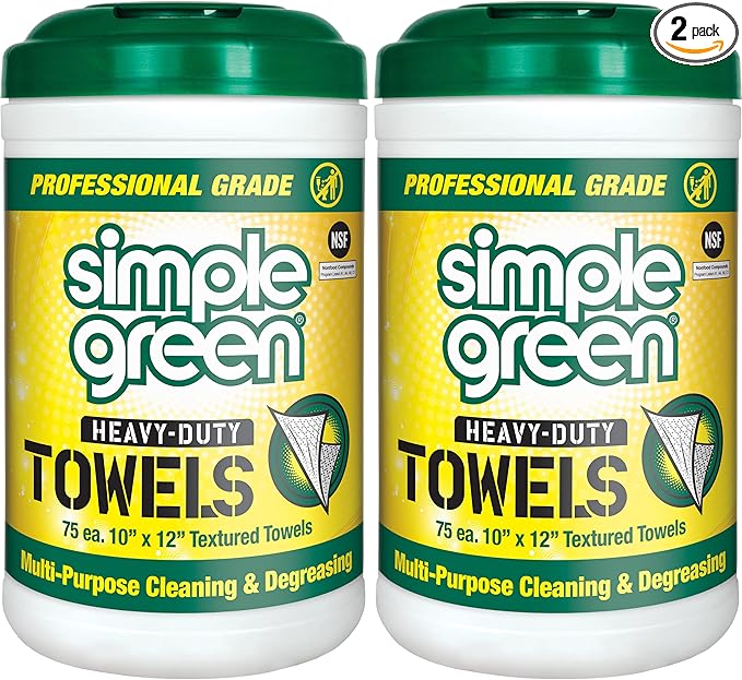 Simple Green Professional Grade Heavy-Duty Cleaning and Degreasing Towels, All-Purpose Cleaning Wipes, 75 count (Pack of 2)
