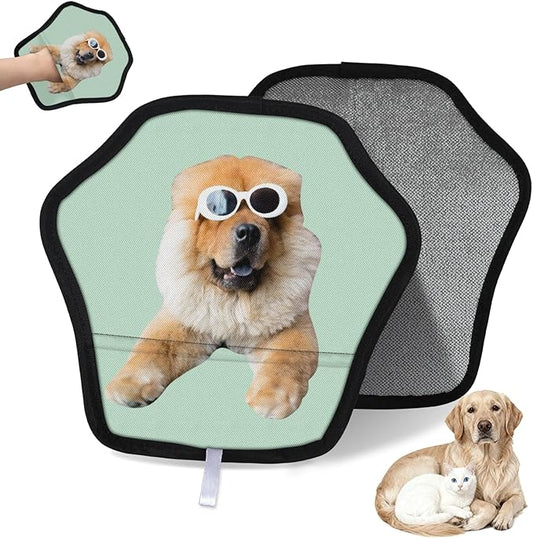 XIOBODR Personalized Pet Hair Remover Glove for Dogs & Cats - Custom Photo & Name Magic Brush for Dog Cat Hair Removal, Reusable Electrostatic Pet Hair Gloves for Furniture Carpet Couch, Photo Green