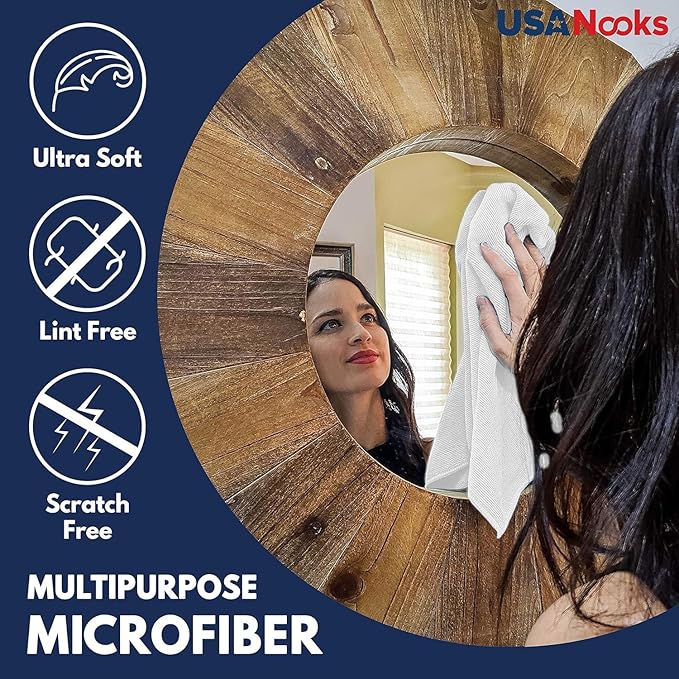 USANOOKS Microfiber Cleaning Cloth - White - 8Pcs (12.5x12.5 inch) High Performance - 1200 Washes, Ultra Absorbent Car Towel Traps Grime & Liquid for Streak-Free Mirror Shine - Car Washing Cloth