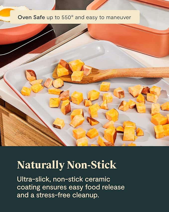 Caraway Non-Stick Ceramic Medium Baking Sheet - Naturally Slick Ceramic Coating - Non-Toxic, PTFE & PFOA Free - Perfect for Baking, Roasting, and More - Medium (15" x 10") - Cream