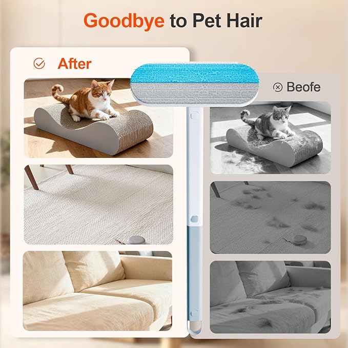 MZFMZF Pet Hair Removal Tool for Furniture, 3 in 1 Cat and Dog Hair Removal Tool, Suitable for Use on Furniture, Carpets, Clothing, and Bedding, Durable, Reusable, Washable, Grey, 1 Pcs