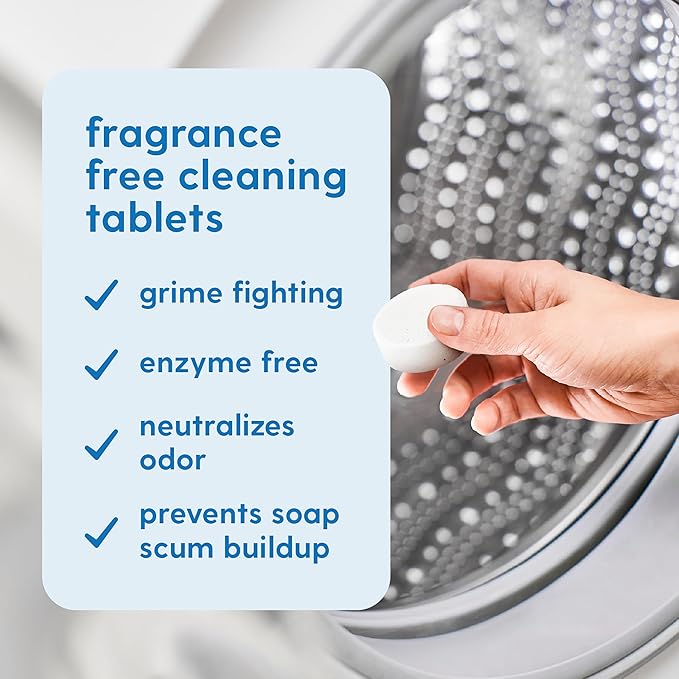 M3 Naturals Washing Machine Cleaner for HE Front & Top Load, 24 Tablets for Sensitive Skin, Formulated to Remove Grime, Residue and Odor, Septic Tank Friendly, 1-Year Supply