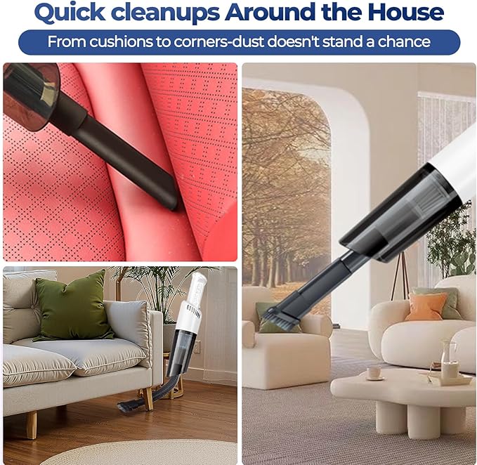 Xquyk Handheld Vacuum Cleaner Cordless, 3600Pa Suction, 50W Motor, Type-C Rechargeable, Bagless HEPA Filter, 20 Min Runtime, Lightweight 0.49 lb, for Car, Sofa, Home, Pet Hair（White）