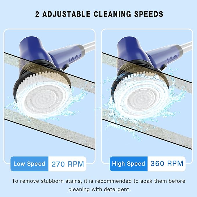 Electric Spin Scrubber Cordless Bathroom Scrubber with Adjustable Long Handle, 2 Speeds Power Cleaning Brush with 7 Replaceable Brush Heads for Bathtub, Tile, Floor (Blue)