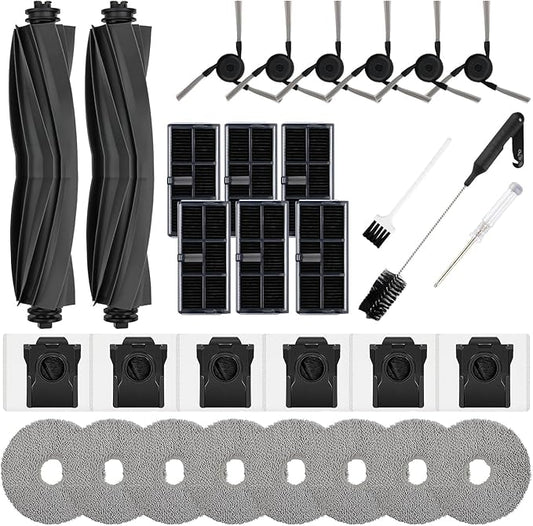 Resflyar 31 PCS Replacement Parts for Dreame X40 Ultra/Master/ L40 Ultra, MOVA P10/ P50 Pro Ultra Vacuum Cleaner, 2 Main Brushes 6 HEPA Filters 6 Dust Bags 6 Side Brushes 8 Mop Pads 1 Cleaning Brush