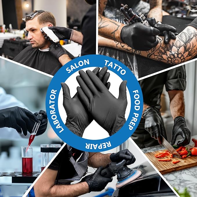 squish Disposable Gloves Black, 100 Count 4 mil Vinyl Gloves Exam Glove Latex Free Powder-Free Cleaning Rubber Glove for Kitchen Cooking Cleaning Food Handling(Medium)