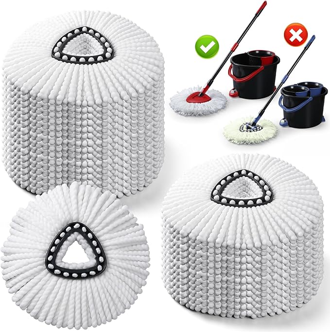 COMNICO 16 Pcs Spin Mop Replacement Heads, Microfiber Mop Replace Head White Large Deep Clean Refills Spin Mops for Easy House Cleaning Floor Mopping