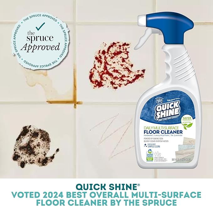 Quick Shine Multi Surface Floor Cleaner 27oz, 6Pk | Ready to Use-Streak Free- No Rinse | Use on Hardwood, Laminate, Luxury Vinyl Plank & Stone | Use in Spray Mops & Vac Mops | Safer Choice Cleaner