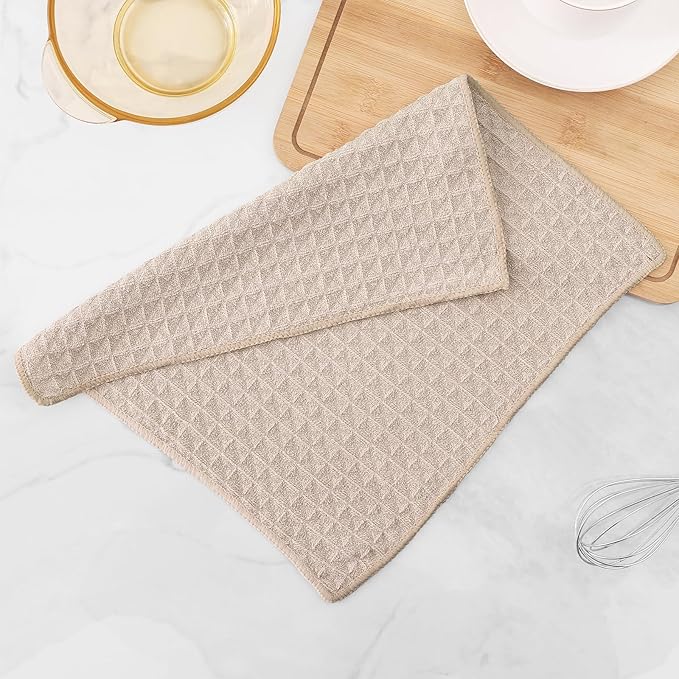 Homaxy Microfiber Waffle Weave Kitchen Dish Cloths, 12 x 12 Inch Ultra Absorbent and Solid Color Dish Towels for Kitchen Fast Drying Dishcloth for Washing Dishes, 6 Pack, Beige