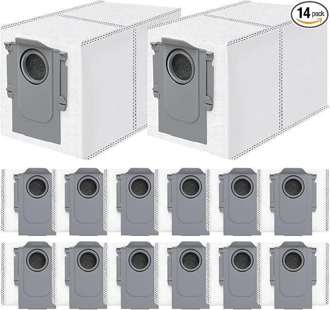 Bluearks 14Pcs Compatible with Roborock Qrevo Series/S8 MaxV Ultra/Saros 10R/QV35A Robot Vacuum,3.2 Liter Large Capacity Activated Carbon Adsorptio Bags,Four-Layer Sealed Disposable dust bag,9 Week