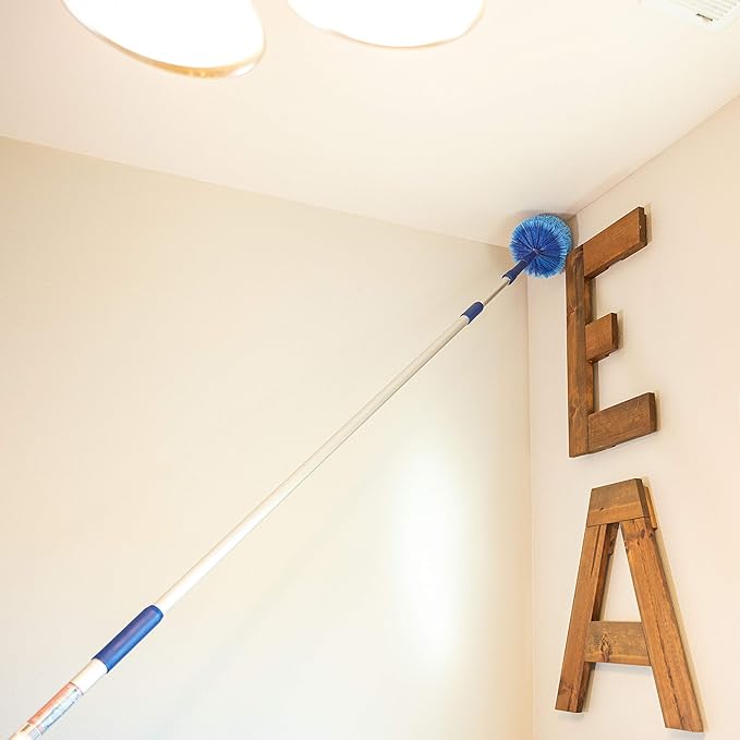 Extension Rod & Blue Extension Cobweb Duster Ultimate Dusting Kit - Extendable Reach 20 feet, Ceiling Fan Duster, Long Handle Aluminum Telescoping Pole, Webster Duster for Cleaning