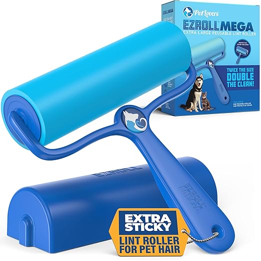 PetLovers EzRoll Reusable Lint Roller - Sticky for Life & Multi-Purpose Pet Hair, Dust, & Lint Remover for Clothing, Upholstery, & Cars - Sustainable, Washable & Efficient (Large)