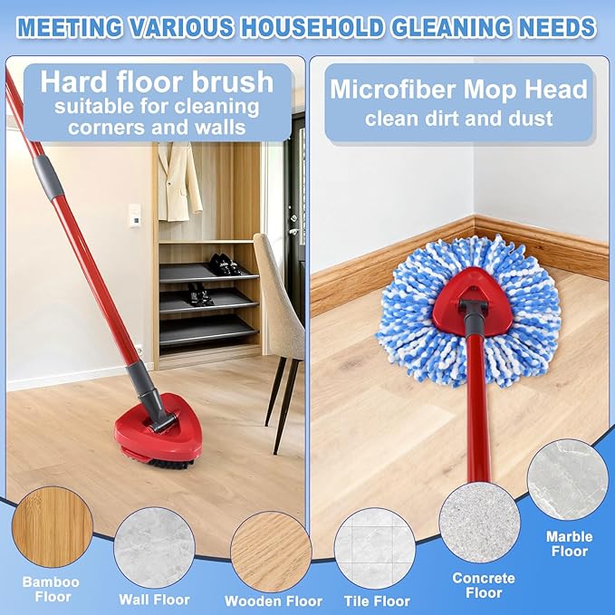 Mop Heads Replacements for O Ceda,Mop Replace Head for Ocedar Rinseclean 2 Tank,Microfiber Mop Refills,Include 3 Spin Mop Replacement Head 1 Scrub Brush 1 Mop Base Machine Washable & Easy to Replace