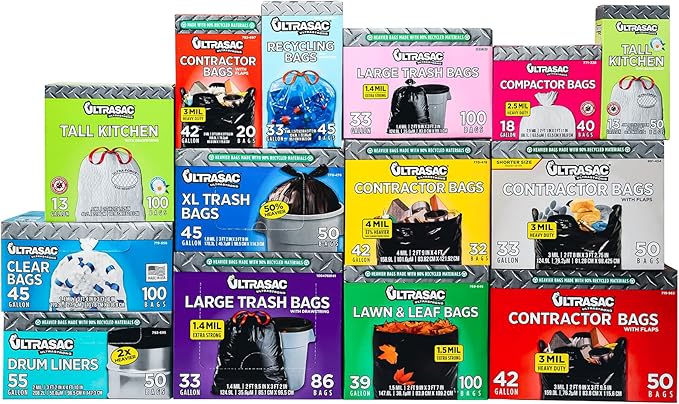 Ultrasac 18 Gallon Compactor Bags (40 Pack with Ties) For 18 Inch Compactors - 28.25" x 33.5" Heavy Duty 2.5 MIL Garbage Disposal Bags Compatible with Whirlpool