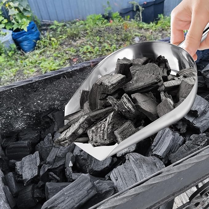 Worldity 2 Pcs 14.17 in Stainless Steel Fireplace Shovel, 35-Ounce Heat Resistant Silver BBQ Grill Ash Shovels, Heavy Duty Ash Shovel for Fireplace, Garden, Barbecue Coal