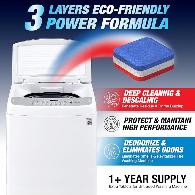 Washing Machine Cleaner Tablets 84 Pack for HE Top Load - Eco Friendly Washer Machine Cleaning Tablets - 3 Layers Septic Safe Wash Machine Full Deodorizer Descaler Protector - 3 Plus Year Supply
