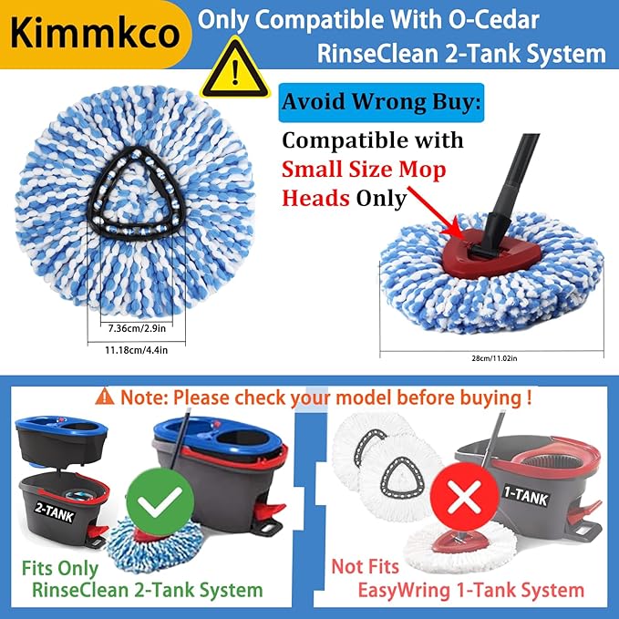 6 Pack Spin Mop Head Replacement for O Cedar RinseClean Spin Mop Refill, Mop Replace Head for Only 2-Tank System, Fluffy Microfiber, Machine Washable