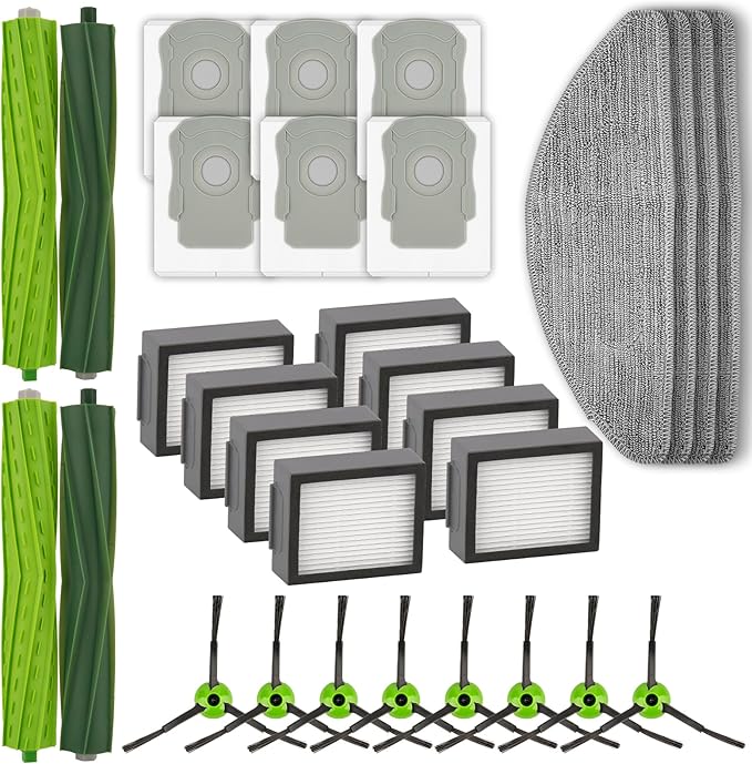 (30 Pack) Combo i5+ Replacement Parts Accessories for iRobot Roomba Combo i5, Combo j5, Combo j5+ Robot Vacuum, 4 Roller Brushes, 8 Side Brushes, 8 HEPA Filters, 6 Dust Bags, 4 Mop Pads