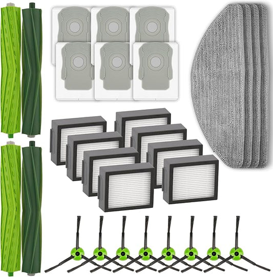 (30 Pack) Combo i5+ Replacement Parts Accessories for iRobot Roomba Combo i5, Combo j5, Combo j5+ Robot Vacuum, 4 Roller Brushes, 8 Side Brushes, 8 HEPA Filters, 6 Dust Bags, 4 Mop Pads