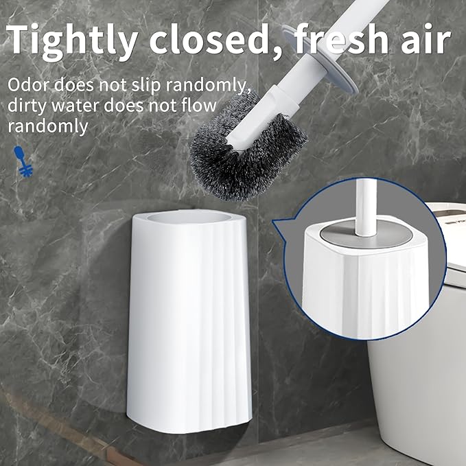 Toilet Brush & Holder Set, 2 Pack Toilet Brushes for Bathroom with Holder, Lightweight Plastic Handle, Space Saving for Storage, Deep Cleaning, Drip-Proof, Easy to Assemble