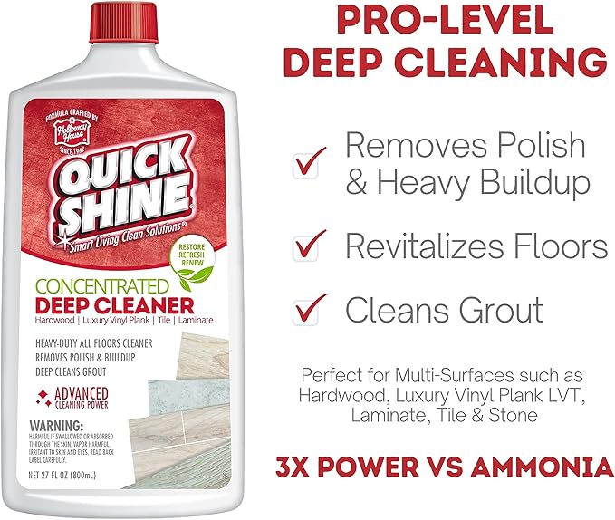 Quick Shine Multi Surface Deep Floor Cleaner and Remover 27oz | Removes Wax Build-Up, Revitalizes Floors & Cleans Grout | Use on Hardwood, Laminate, LVT, Tile and Stone | Pro-Level Cleaning