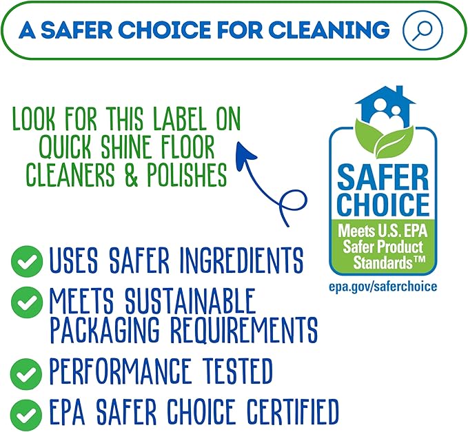 Quick Shine Multi Surface Floor Cleaner 64oz, Ready to Use-Streak Free-No Rinse, Use on Hardwood, Laminate, Luxury Vinyl Plank & Stone, Use in Spray Mops & Vac Mops, Safer Choice Cleaner